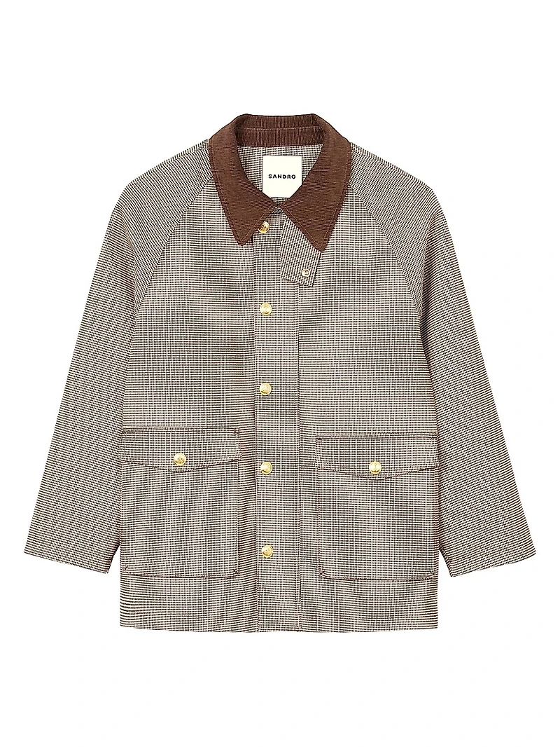 Checkered Coat with Velvet Collar