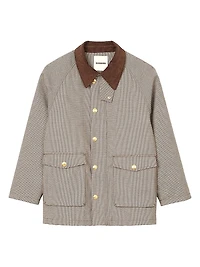 Checkered Coat with Velvet Collar