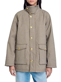 Checkered Coat with Velvet Collar