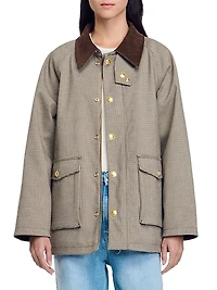 Checkered Coat with Velvet Collar