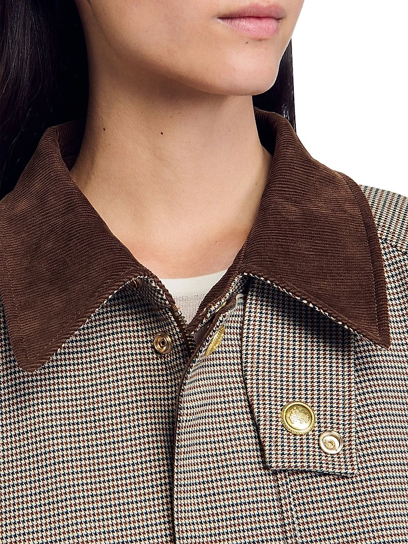 Checkered Coat with Velvet Collar