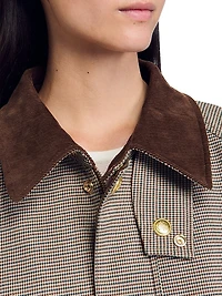 Checkered Coat with Velvet Collar