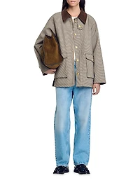 Checkered Coat with Velvet Collar