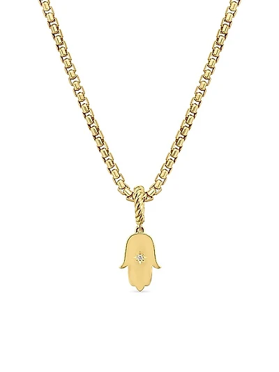 Hamsa Amulet in 18K Yellow Gold with Center Diamond, 15.8mm