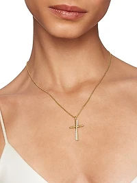 Crossover Cross Necklace in 18K Yellow Gold with Diamonds, 35.6mm