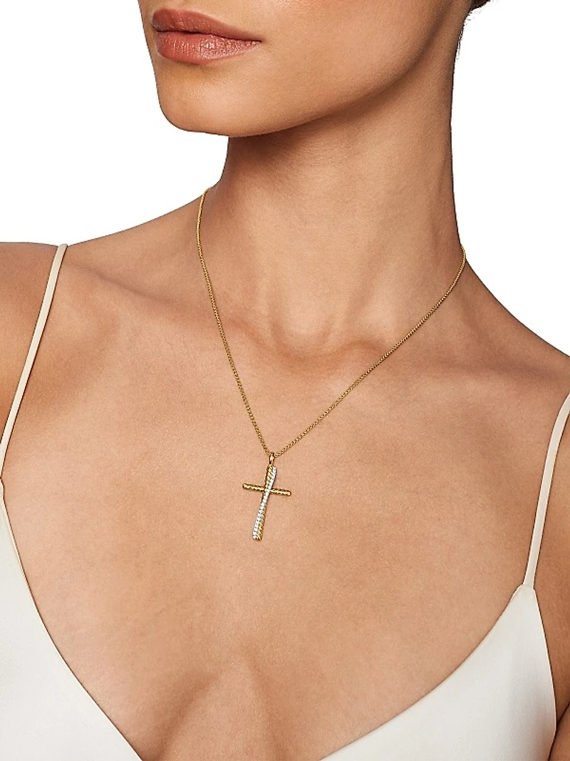 Crossover Cross Necklace in 18K Yellow Gold with Diamonds, 35.6mm