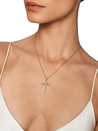 Crossover Cross Necklace in 18K Yellow Gold with Diamonds, 35.6mm