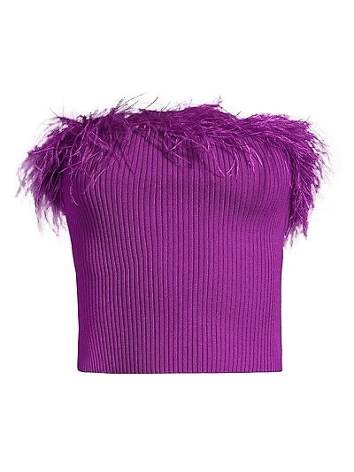 Rib-Knit Feather Tube Top