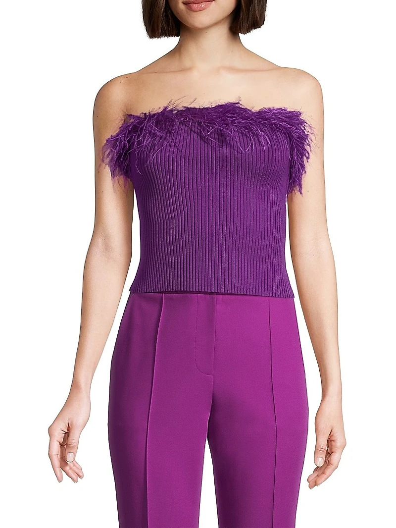 Rib-Knit Feather Tube Top