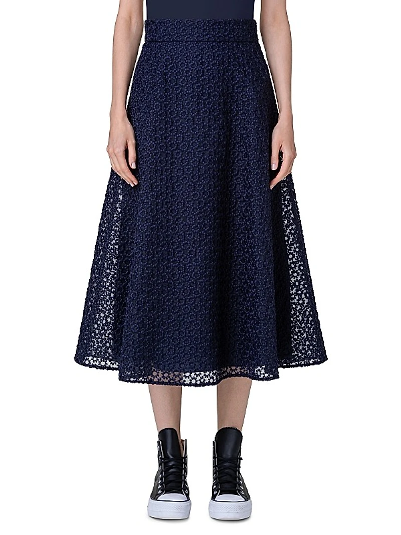 Floral Embroidered Organza Midi-Skirt