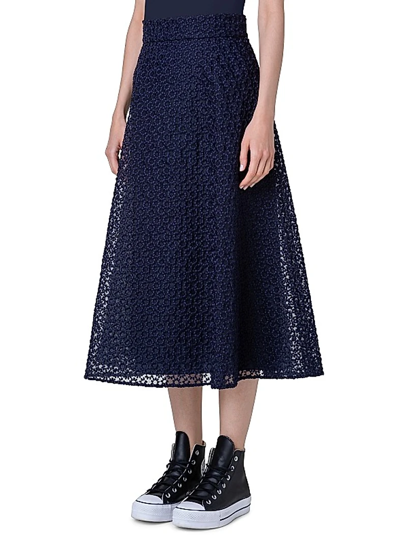 Floral Embroidered Organza Midi-Skirt