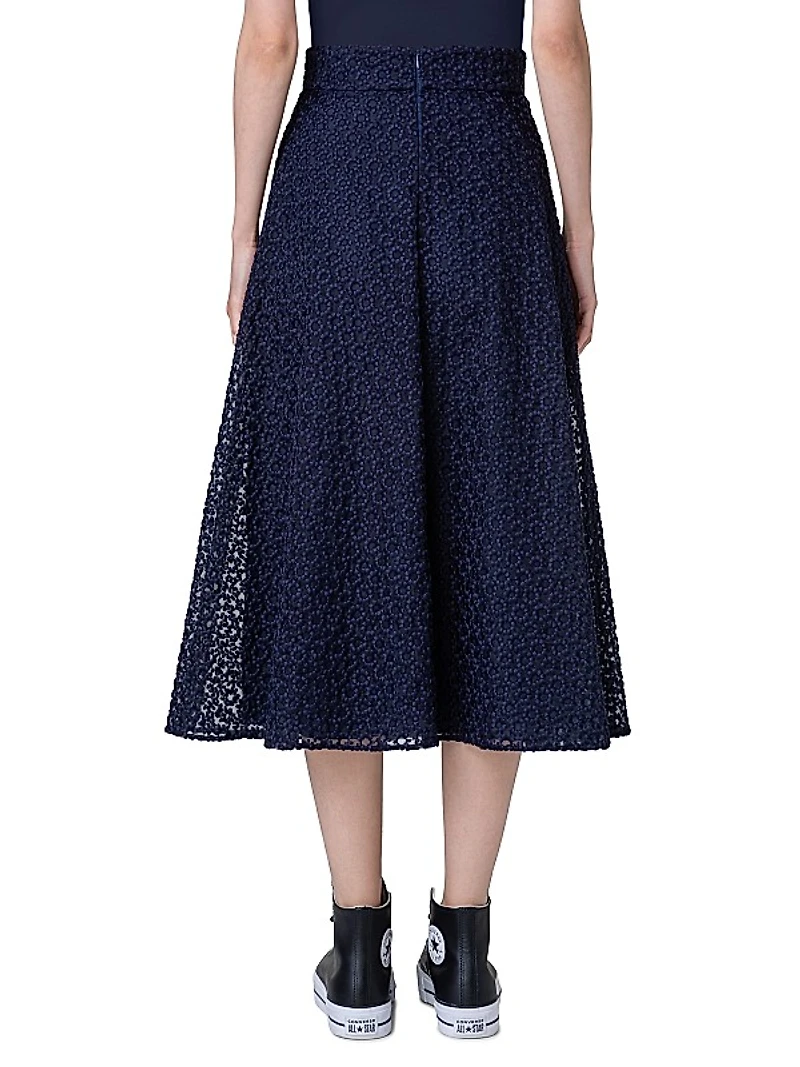 Floral Embroidered Organza Midi-Skirt