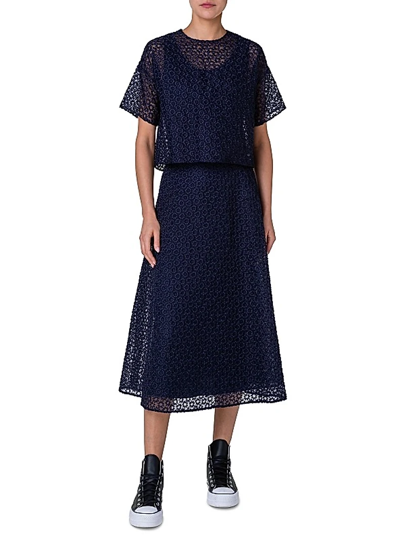 Floral Embroidered Organza Midi-Skirt
