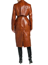 Double-Breasted Croc-Embossed Leather Coat
