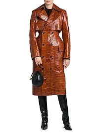 Double-Breasted Croc-Embossed Leather Coat