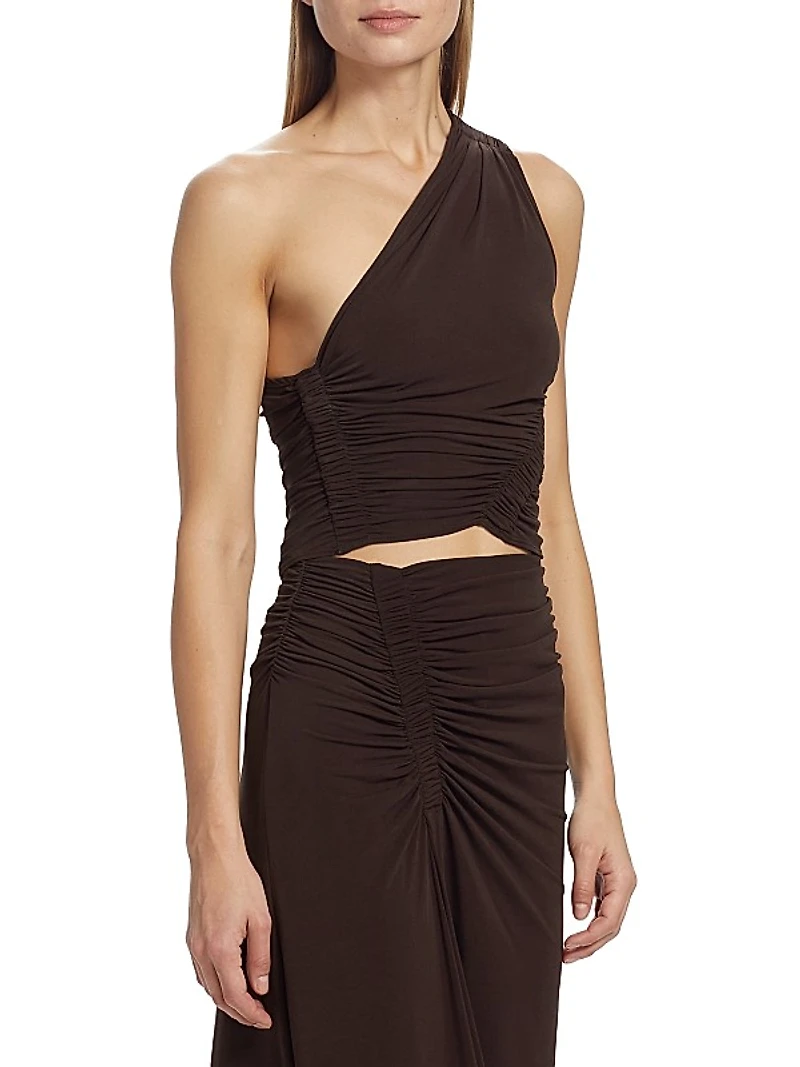 Kayden Ruched One-Shoulder Crop Top