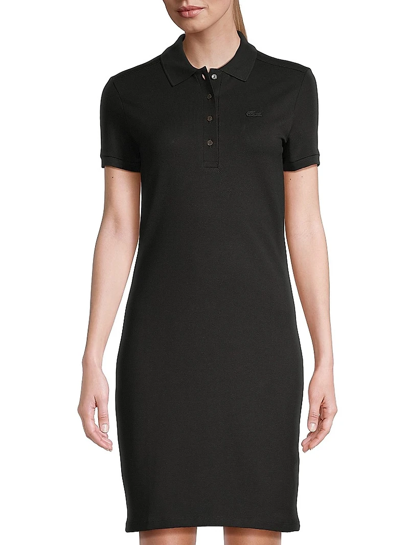 Short-Sleeve Pique Cotton Minidress