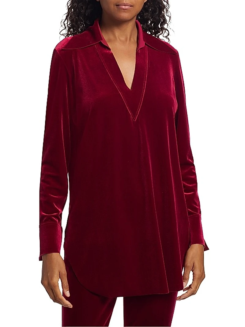 Long-Sleeve Velvet Blouse