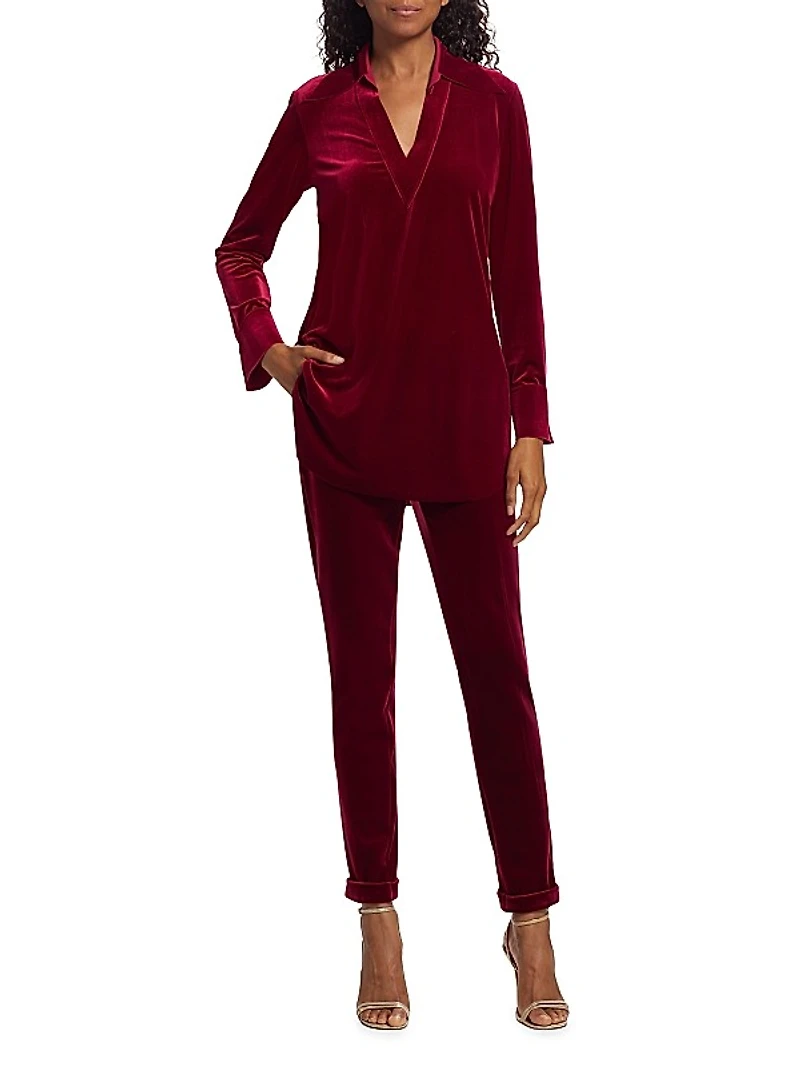 Long-Sleeve Velvet Blouse