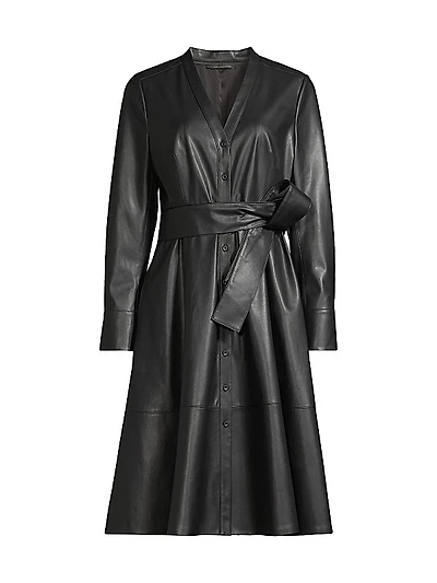 Fontana Belted Faux Leather Dress