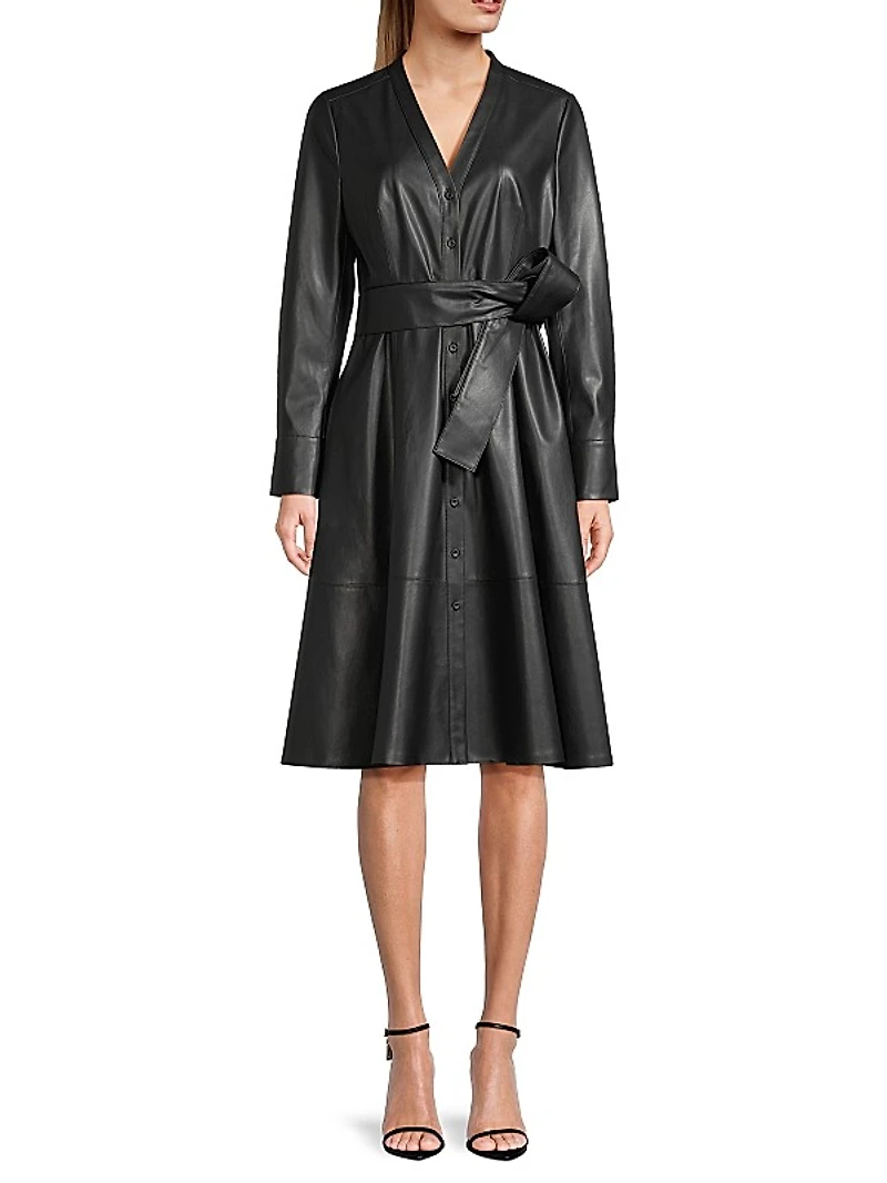 Fontana Belted Faux Leather Dress