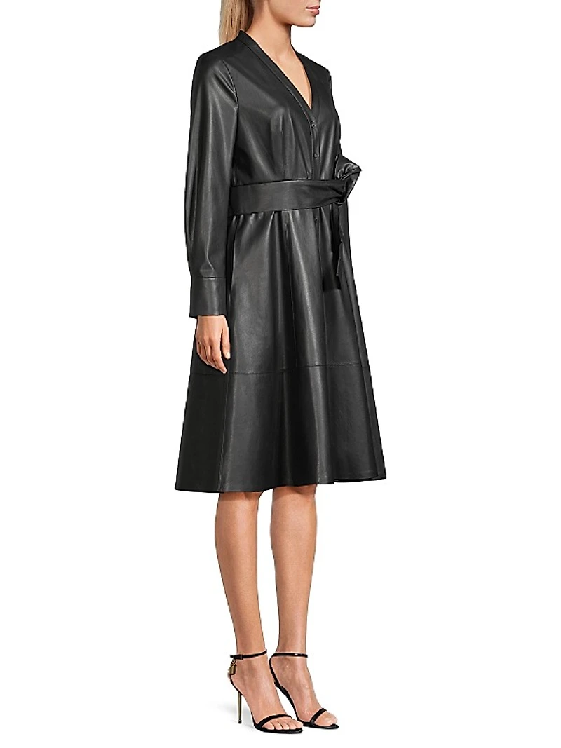 Fontana Belted Faux Leather Dress