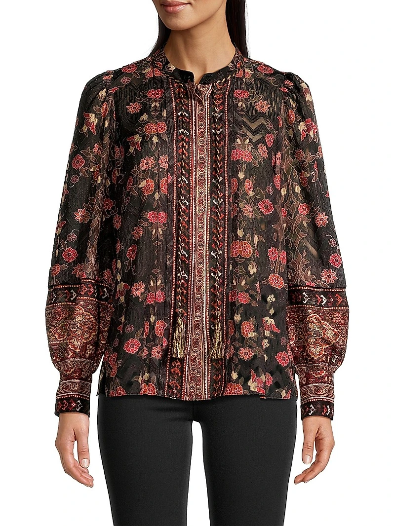 Laurena Semi-Sheer Floral Blouse