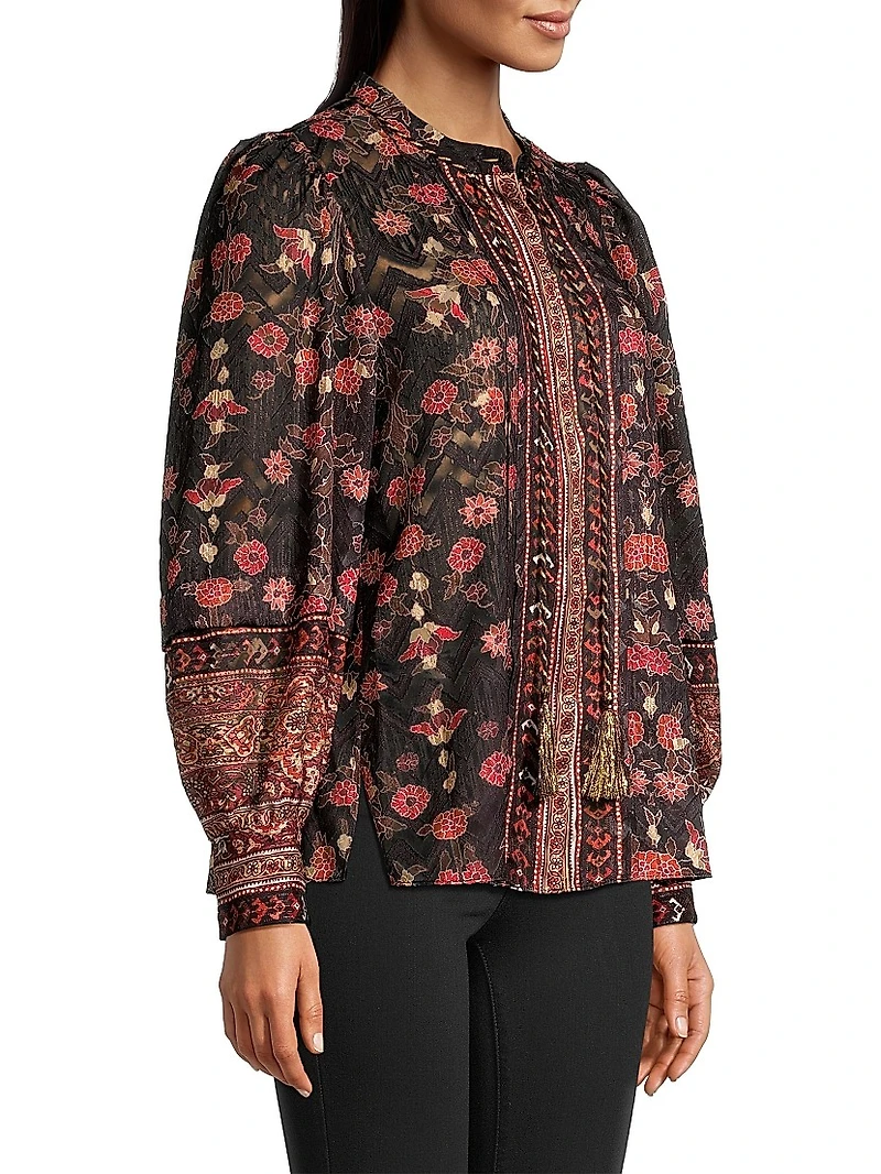 Laurena Semi-Sheer Floral Blouse