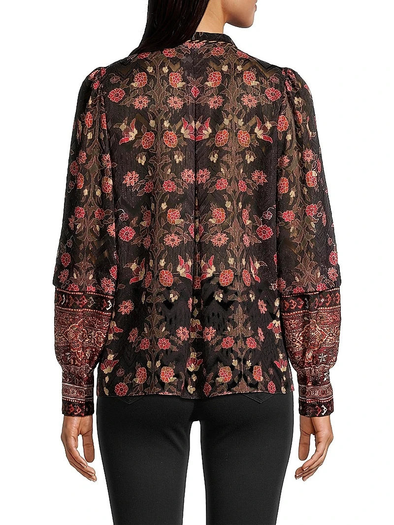 Laurena Semi-Sheer Floral Blouse