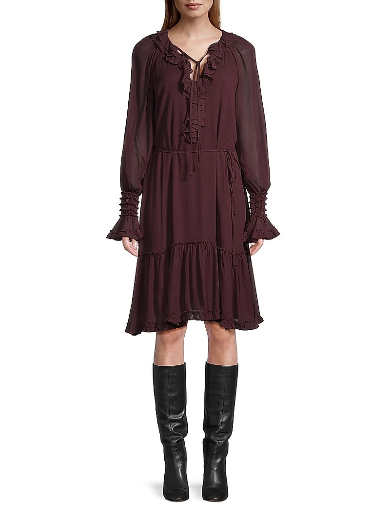 Collin Long-Sleeve Ruffle Dress