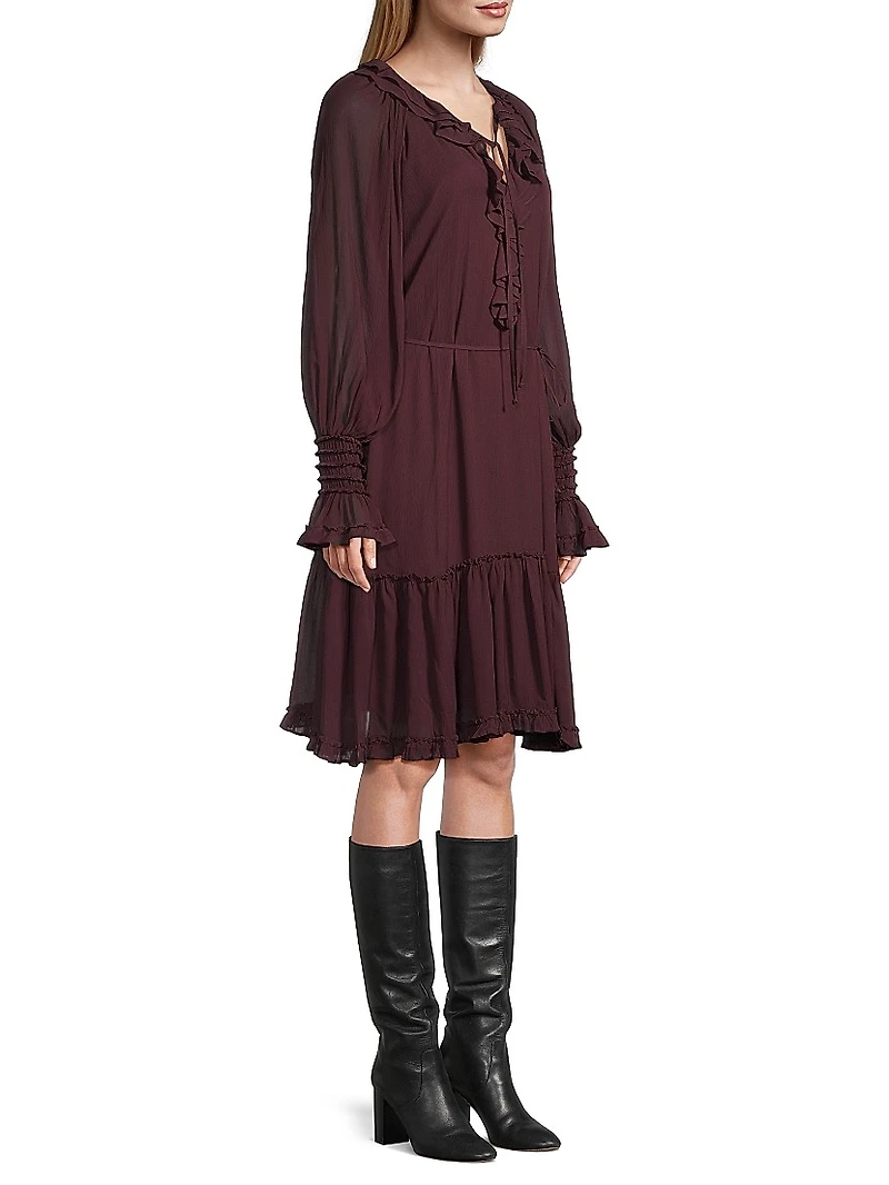 Collin Long-Sleeve Ruffle Dress