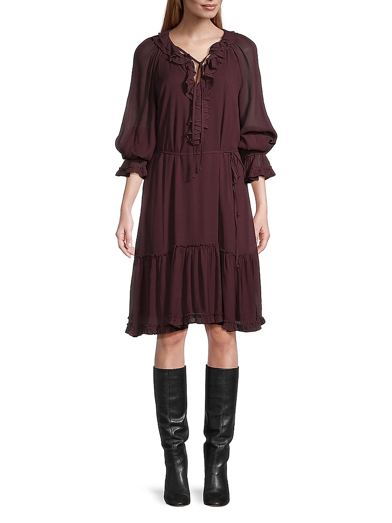 Collin Long-Sleeve Ruffle Dress
