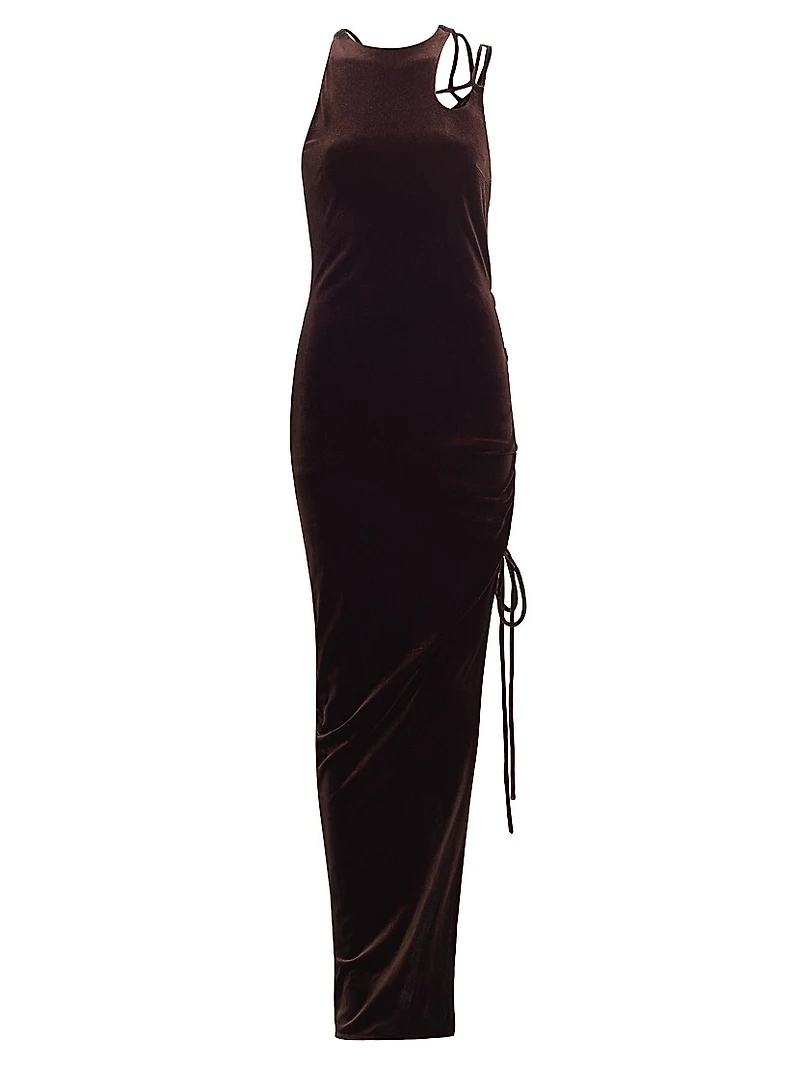 Lace-Up Velvet Maxi-Dress