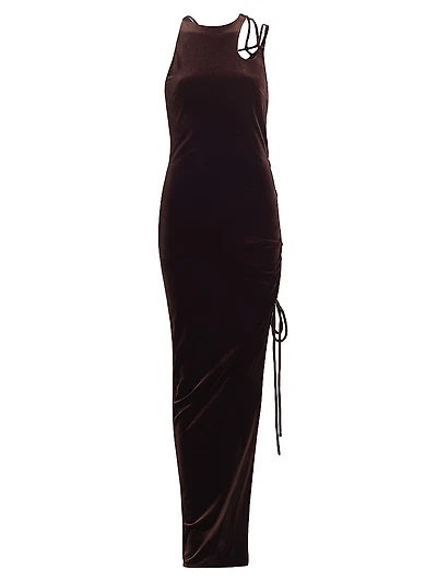 Lace-Up Velvet Maxi-Dress