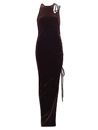Lace-Up Velvet Maxi-Dress