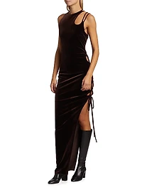 Lace-Up Velvet Maxi-Dress