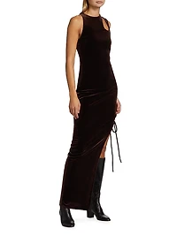 Lace-Up Velvet Maxi-Dress
