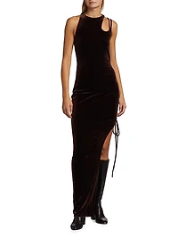 Lace-Up Velvet Maxi-Dress