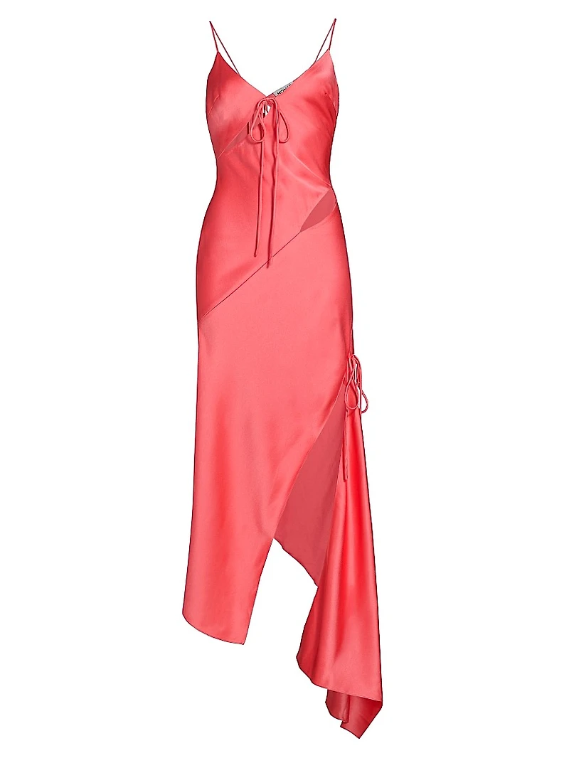 Satin Asymmetric Slash Slip Midi-Dress