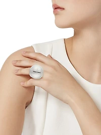 Silvertone Domed Logo Ring