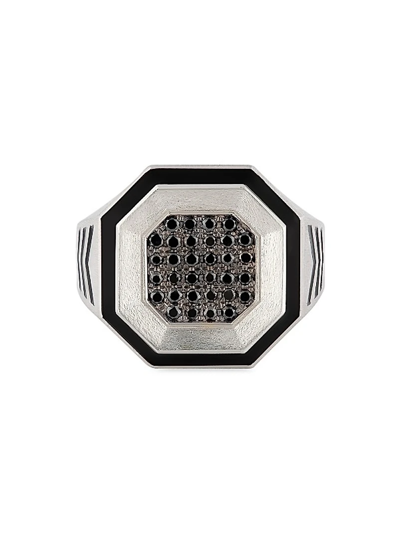 Guard Of Men Sterling Silver, 0.39 TCW Black Diamond & Enamel Ring