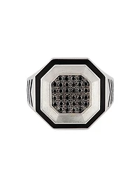 Guard Of Men Sterling Silver, 0.39 TCW Black Diamond & Enamel Ring