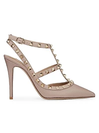 Rockstud Grainy Leather Ankle Strap Pumps 100 Mm