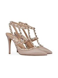 Rockstud Grainy Leather Ankle Strap Pumps 100 Mm