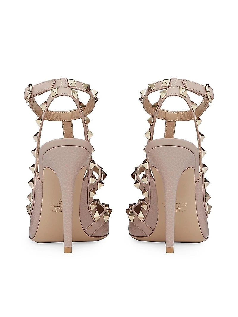 Rockstud Grainy Leather Ankle Strap Pumps 100 Mm