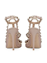 Rockstud Grainy Leather Ankle Strap Pumps 100 Mm