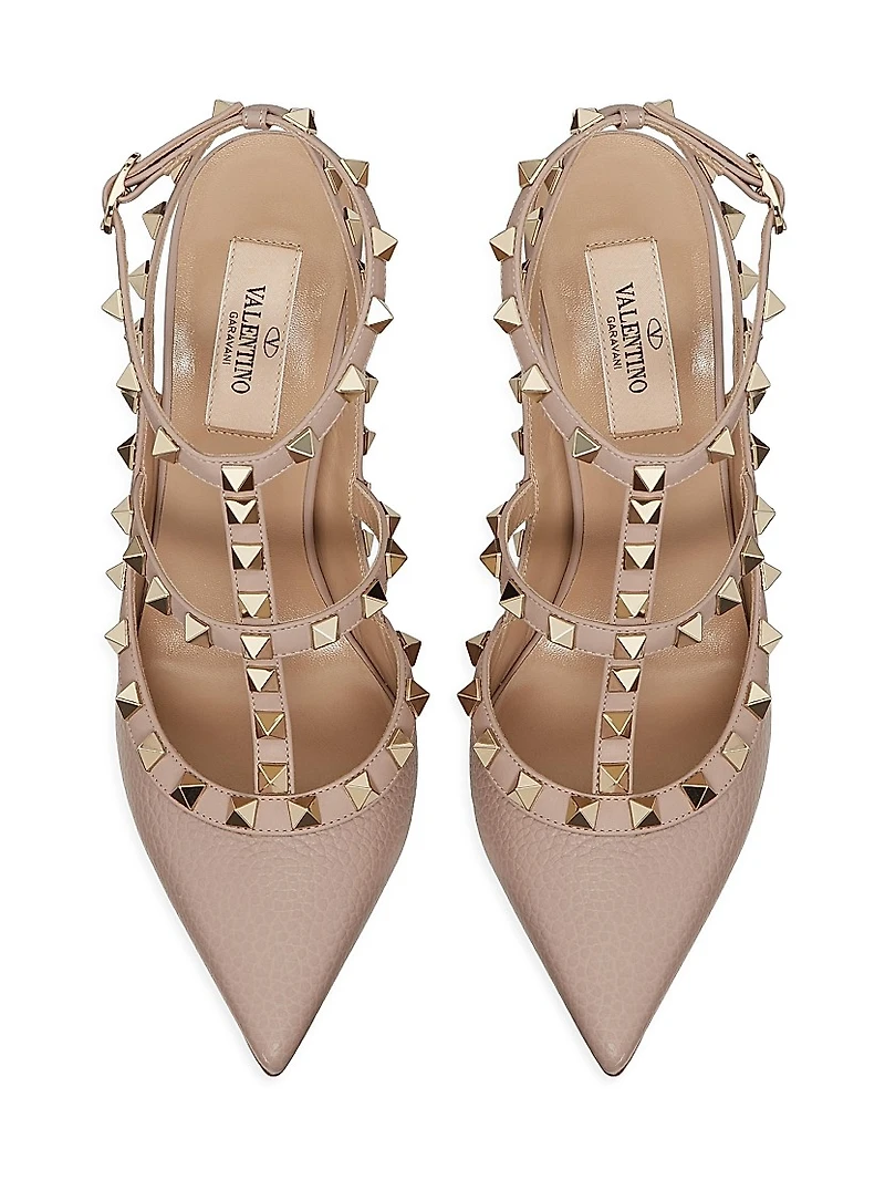 Rockstud Grainy Leather Ankle Strap Pumps 100 Mm