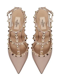 Rockstud Grainy Leather Ankle Strap Pumps 100 Mm