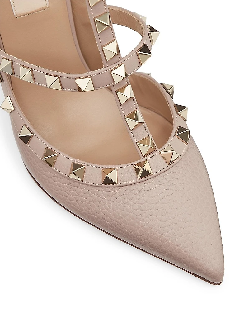 Rockstud Grainy Leather Ankle Strap Pumps 100 Mm