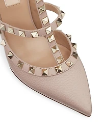 Rockstud Grainy Leather Ankle Strap Pumps 100 Mm